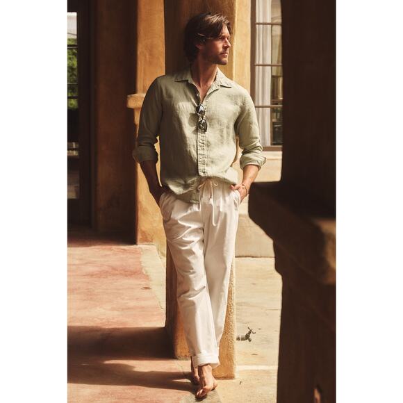 Velvet by Graham & Spencer Mens Caruso Linen Button Up Shirt in Celery M - Picture 2 of 8